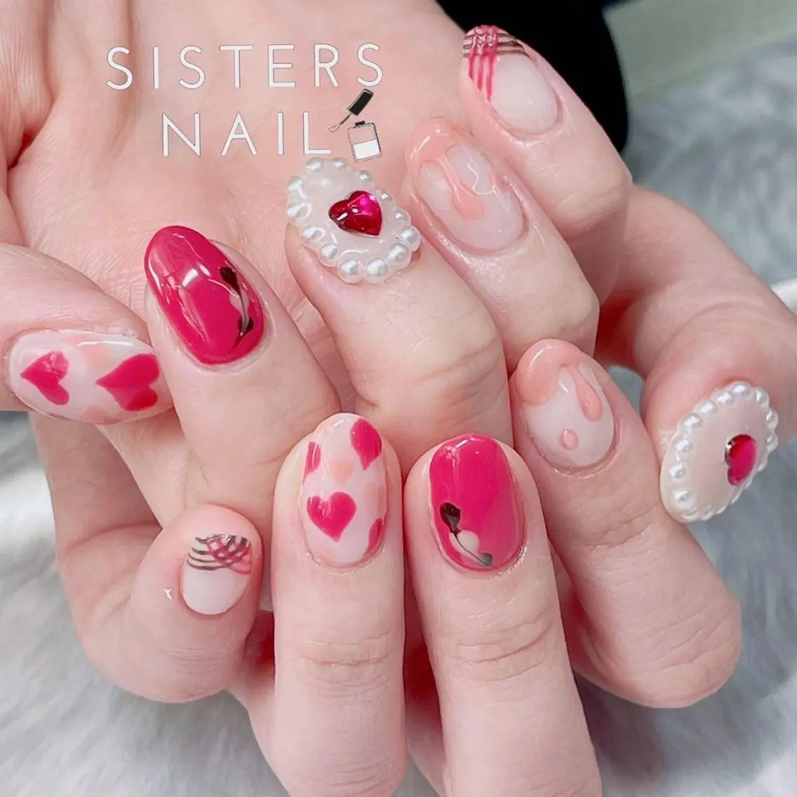 ネイル アートネイル ハート バレンタイン sisters nail.fのネイルデザイン