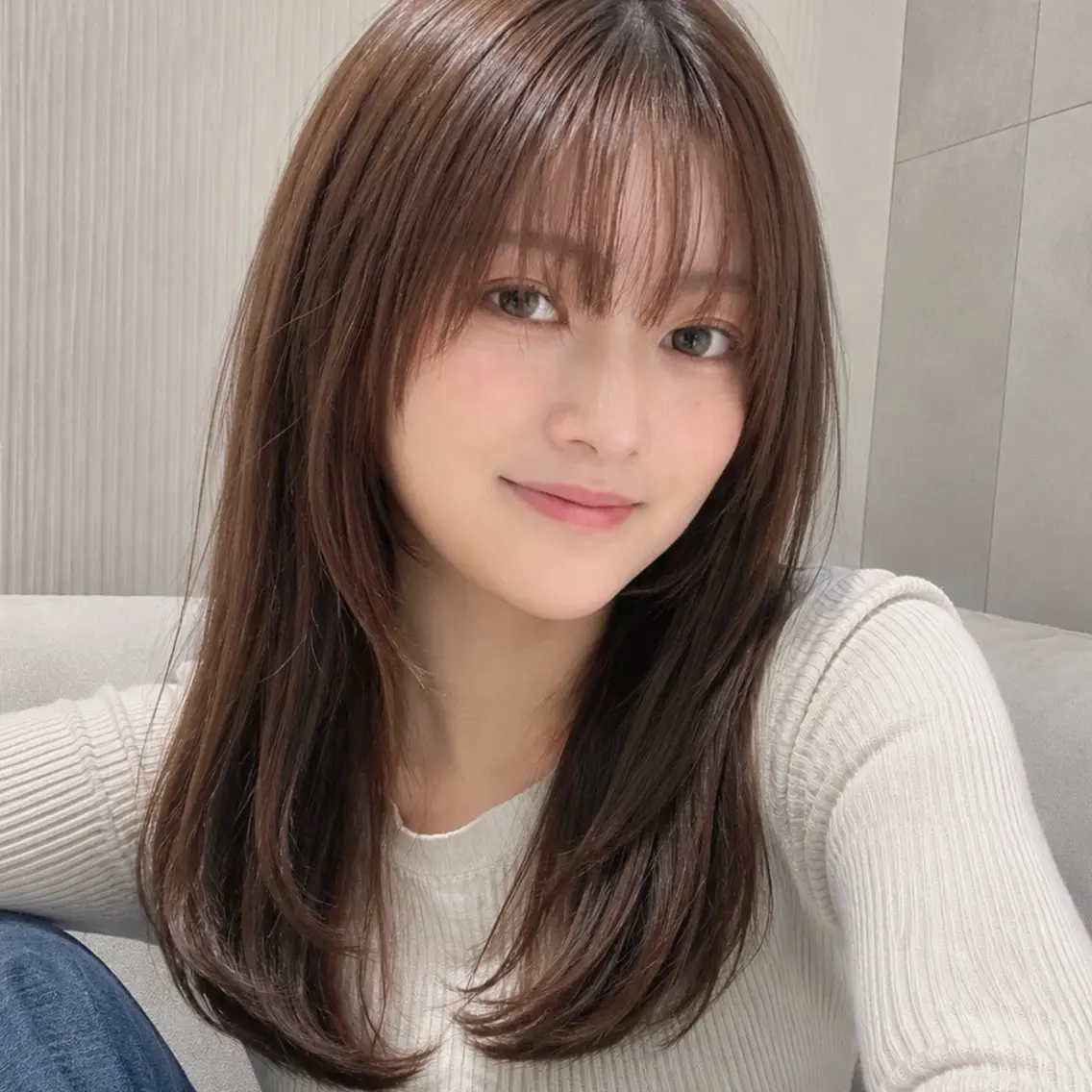 ロング カラー アッシュ アッシュブラウン アッシュグレー アッシュグレージュ ベージュカラー カット ヘアカラー トリートメント Attrait .のヘアスタイル