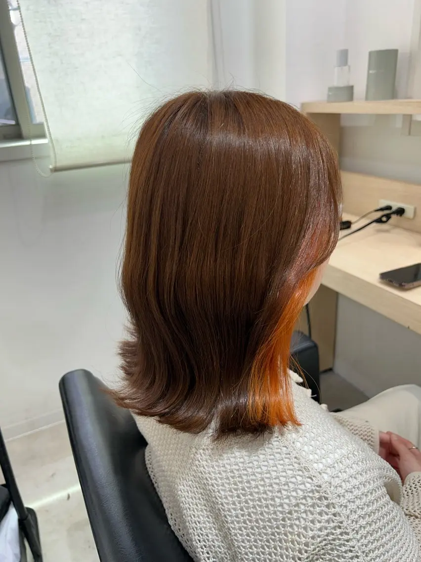 ミディアム カラー ベージュカラー オレンジ オレンジベージュ 🤍透明感/韓国風 🤍サクラギヒトミのヘアスタイル