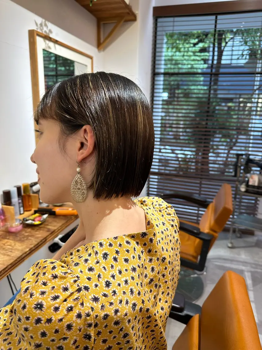 ショート パーマ 切りっぱなしボブ ボブ 髪質改善 韓国風ヘア トリートメント カット 縮毛矯正 トリートメント 新宿御苑前/ボブ 髪質改善Ryuseiのヘアスタイル