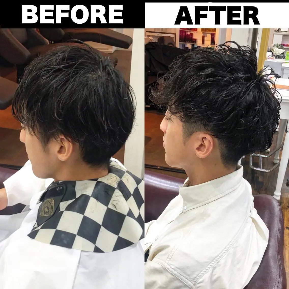 パーマ メンズ ビジネス センターパート マッシュ メンズパーマ ツーブロック カット パーマ トリートメント Soleria 田中慎一のヘアスタイル
