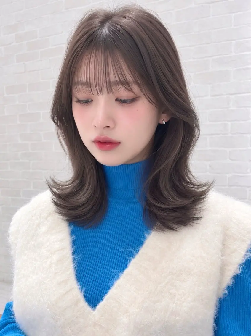 ミディアム カラー ブラウンカラー モカブラウン くびれヘア カット ヘアカラー 【韓国ヘア×透明感 カラー】笹谷 莉未のヘアスタイル