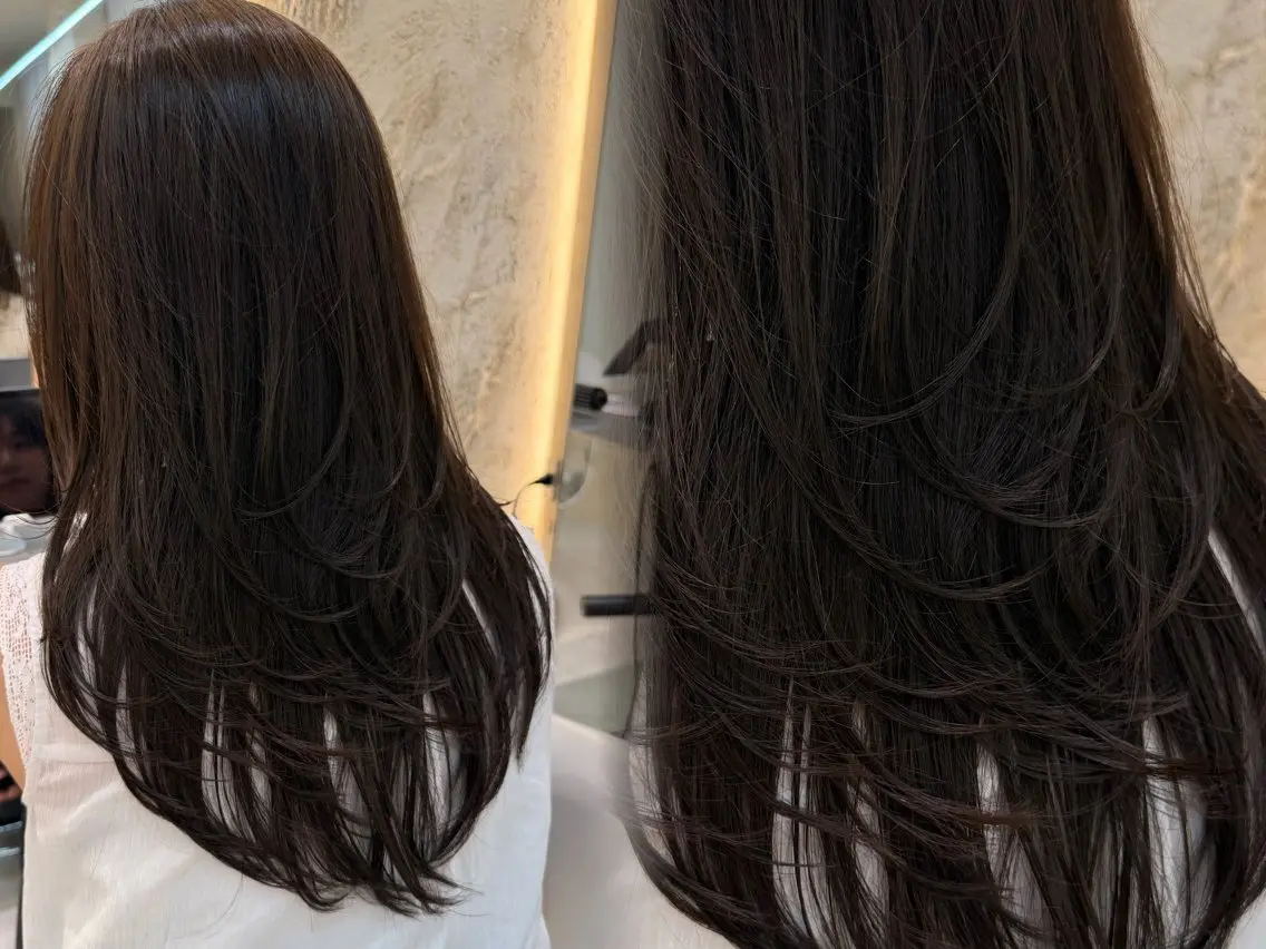 セミロング レイヤーカット カット ヘアカラー トリートメント 透明感カラー 韓国ヘア本郷のヘアスタイル