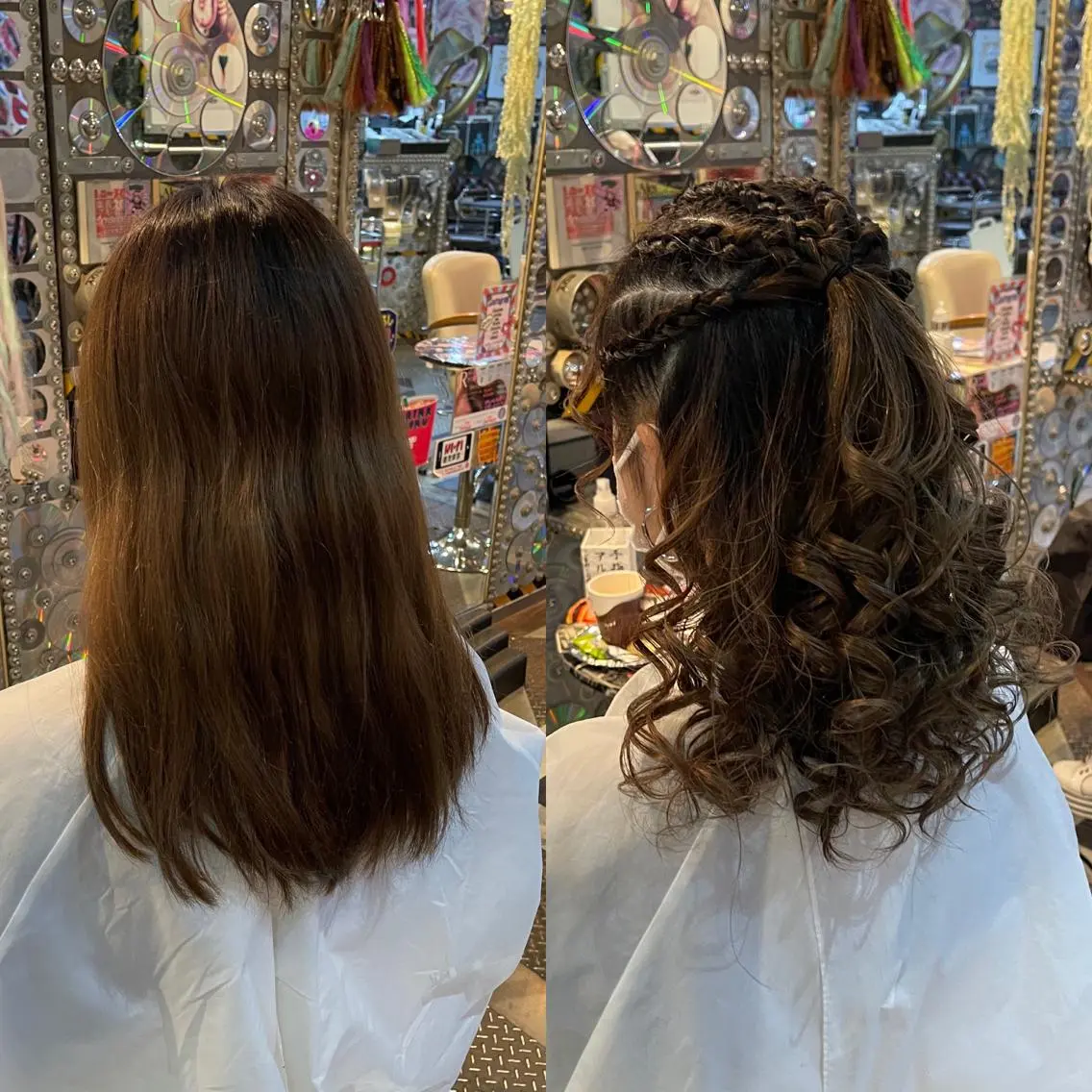 セミロング カラー ヘアアレンジ ハーフアップ 🌈派手髪エクステ ブレイズ🌈ひろとのヘアスタイル