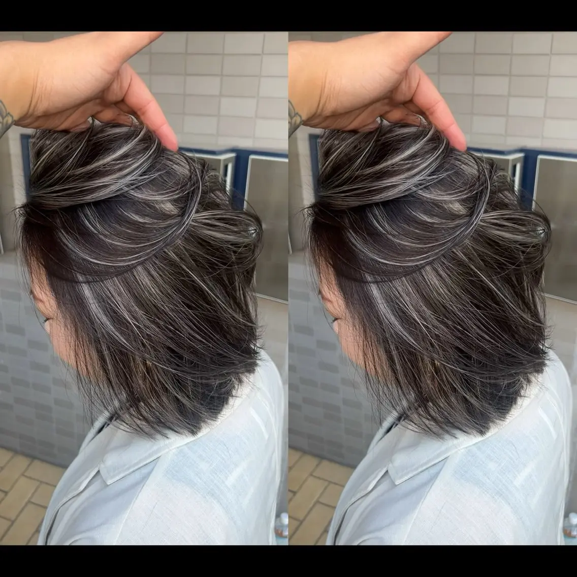 ミディアム カラー バレイヤージュ ブリーチ ケアブリーチ デザインカラー グレージュ カット ヘアカラー トリートメント 原宿/ハイライト バレイヤージュ/大智のヘアスタイル