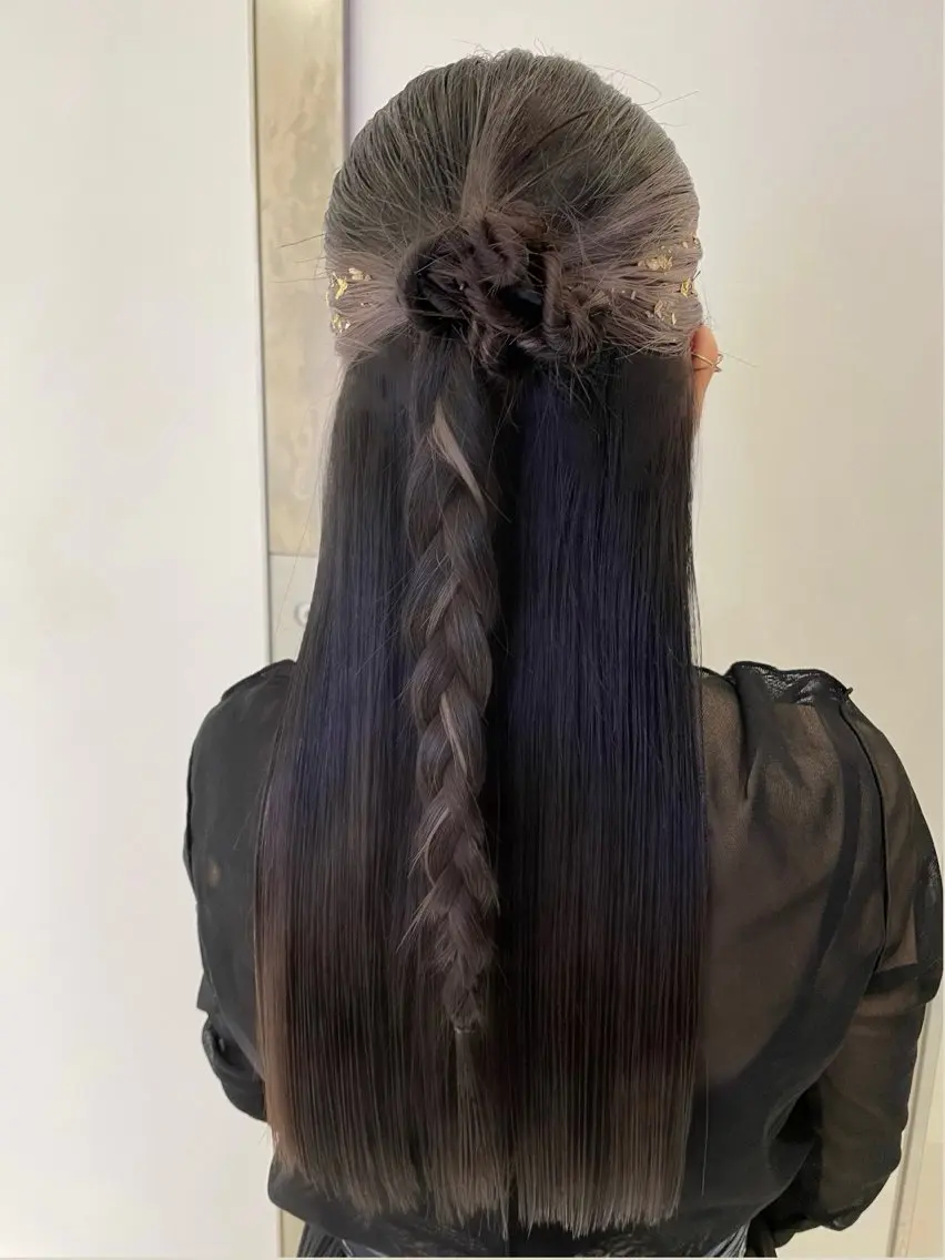 セミロング ヘアアレンジ ハーフアップ 結婚式・ブライダル ヘアセット ボブパーマ 🌷ヨシカワハナコのヘアスタイル