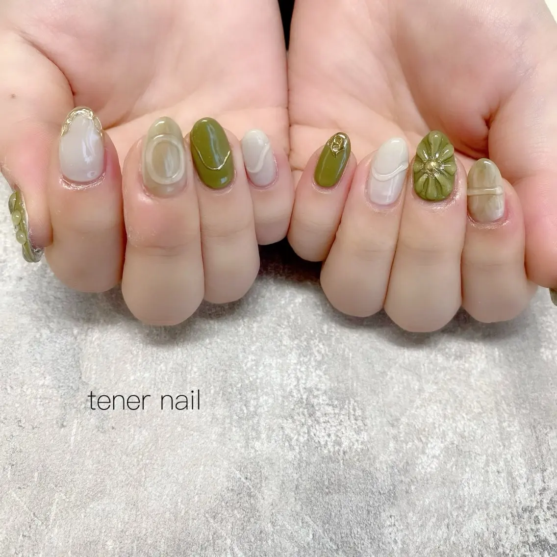 ネイル フラワーネイル ぷっくりネイル ハンドネイル テネルネイル tener nailのネイルデザイン