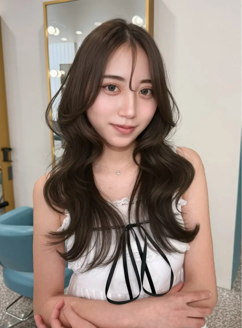 ロング 顔周りカット 髪質改善 韓国風ヘア レイヤーカット ロング カット ヘアカラー トリートメント 🤍ブリーチなしカラ ー/riri🤍のヘアスタイル