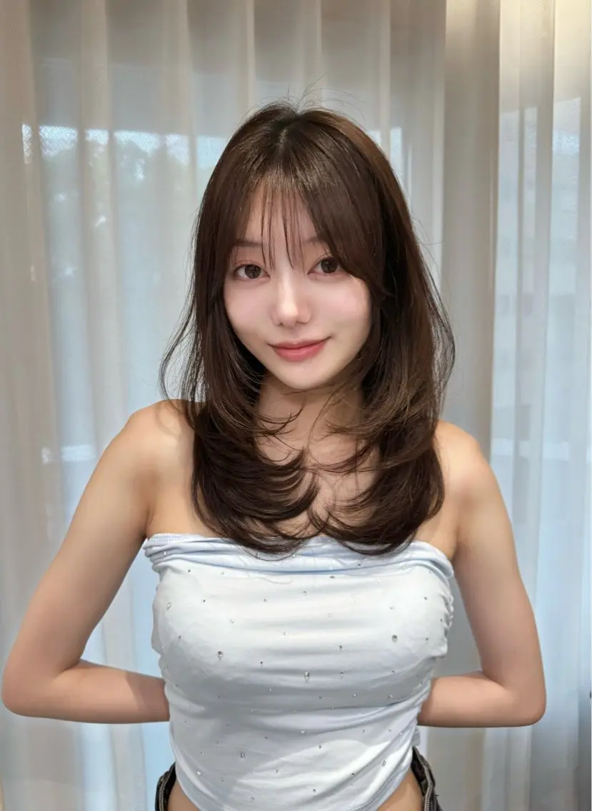 ミディアム カラー 透明感カラー エクステ 顔周りカット 韓国風ヘア レイヤーカット カット ヘアカラー トリートメント 透明感カラー🤍／ エクステ🪽　MIUのヘアスタイル