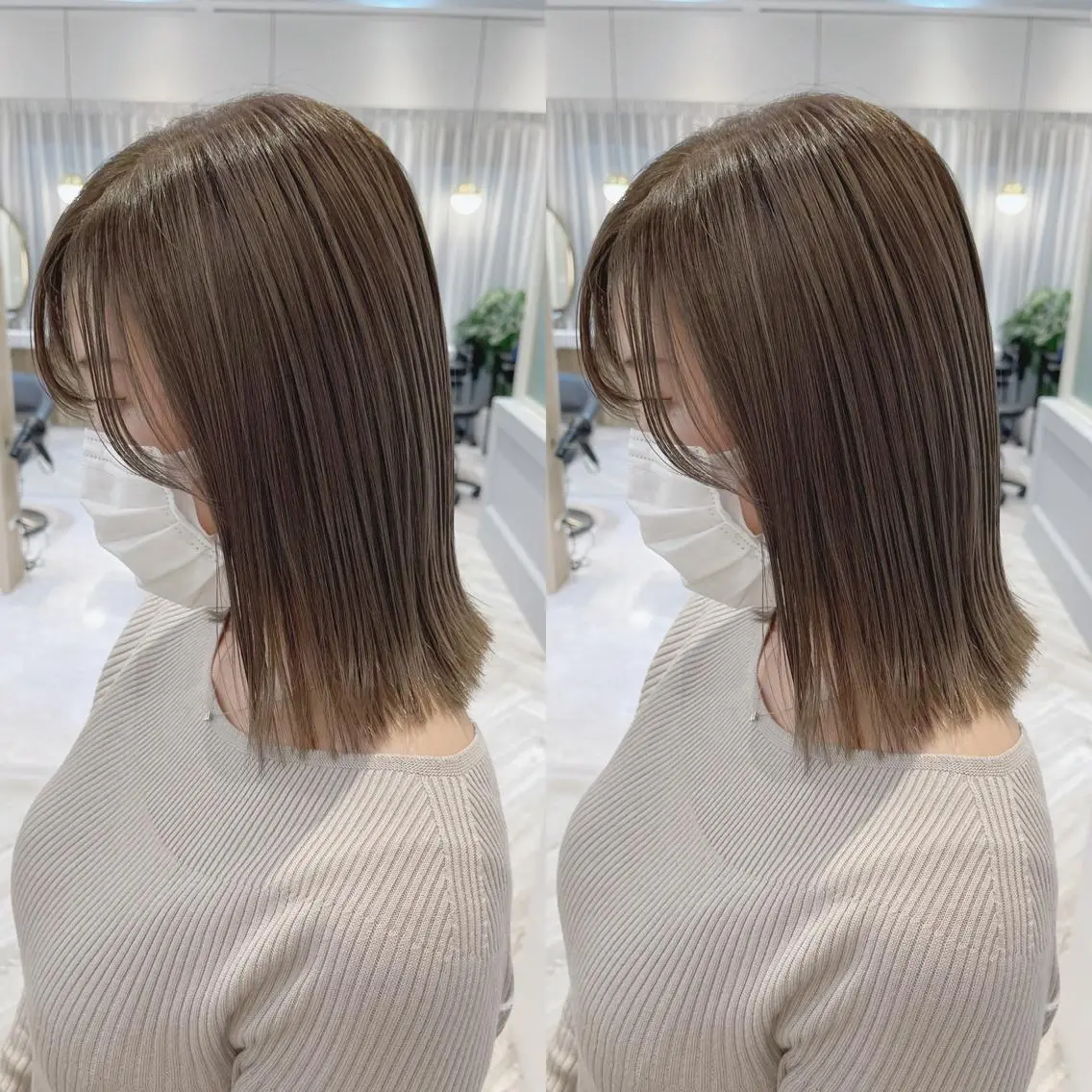 ミディアム カラー グレージュ シルバー シルバーグレージュ 佐々木 裕一のヘアスタイル