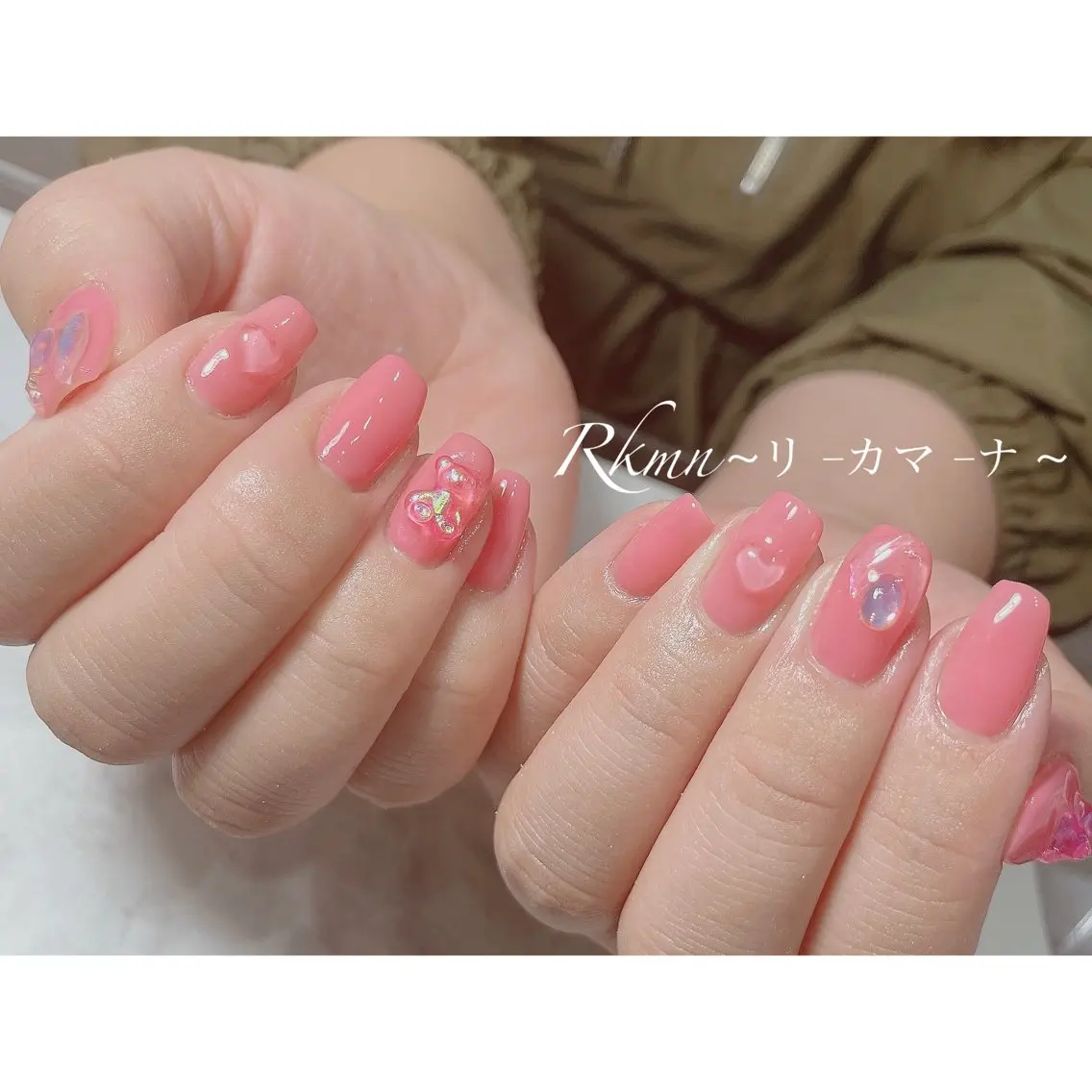 ネイル アートネイル クリアネイル ハート ピンク 春ネイル ハンドネイル フットネイル ハンドケア Rkmn ~リ-カマ-ナ~のネイルデザイン