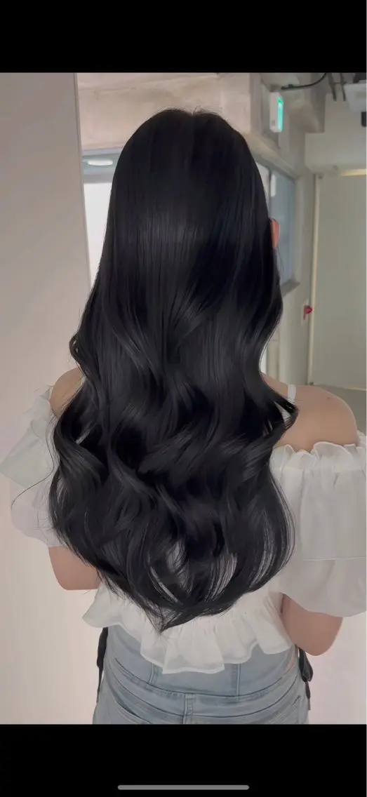 ロング カラー 黒髪 ブルーカラー ブルーブラック ヘアカラー 心斎橋/ヘアカラー あきらのヘアスタイル