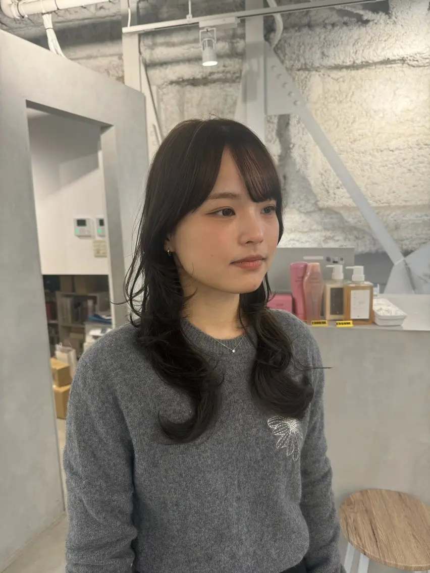 ミディアム カラー ヘアアレンジ カット ヘアカラー トリートメント 新宿/顔周りカット +レイヤー=しずく♩のヘアスタイル