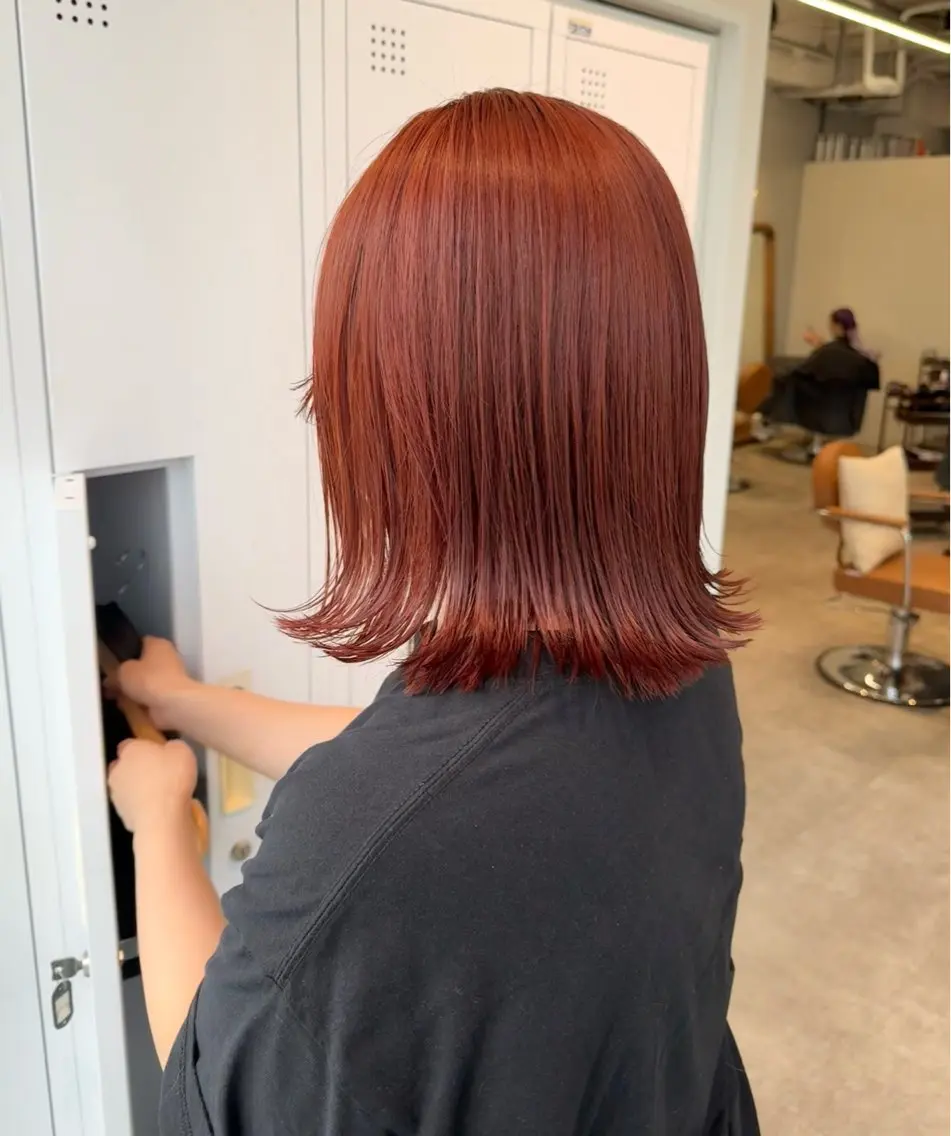 ミディアム カラー ヘアアレンジ ブリーチ オレンジ カット ヘアカラー yuka🥕 橿原神宮前のヘアスタイル