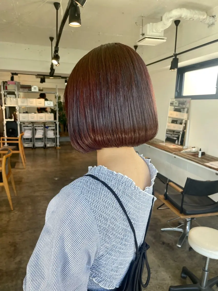 ミディアム カラー ブリーチ ボルドーカラー ブラウンカラー ブリーチなしカラー レッドカラー 暖色カラー🍒 ケアブリーチ/akiのヘアスタイル