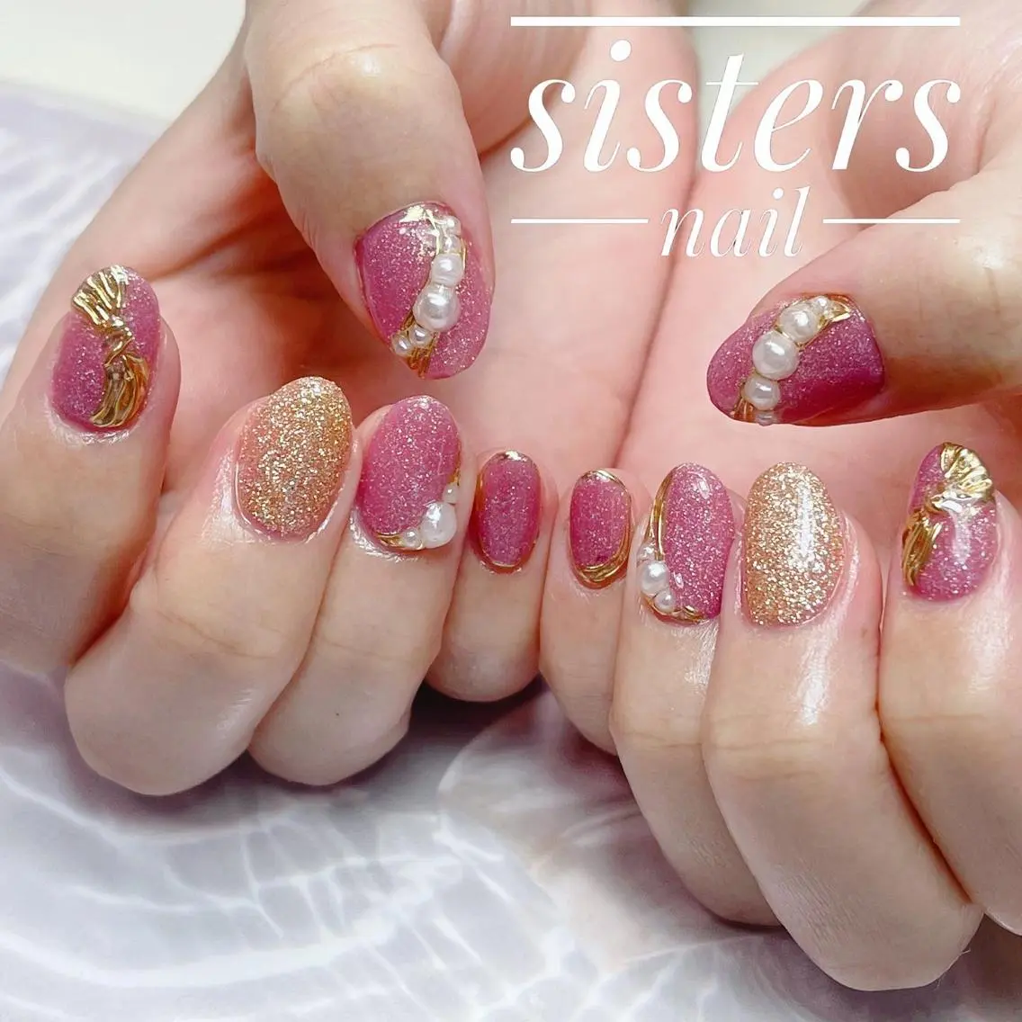 ネイル アートネイル ミラーネイル オフィスネイル ピンク 夏ネイル sisters nail.fのネイルデザイン