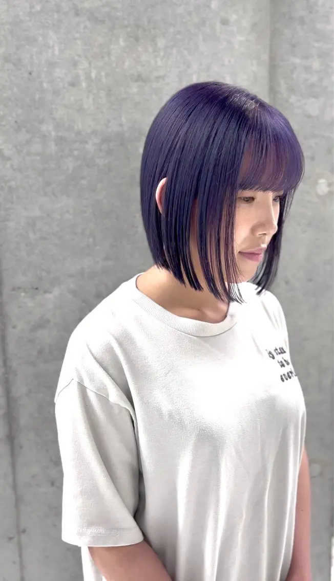 ショート カラー 前下がりボブ ラベンダーカラー ボブ shizuna/平尾 /カラー/髪質改善のヘアスタイル