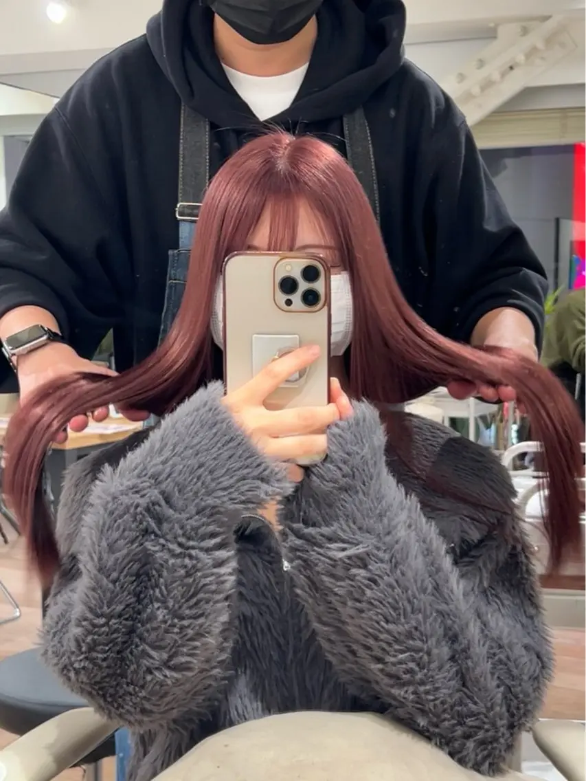 ロング カラー ブリーチ ブラウンカラー ダブルカラー ブリーチなしカラー ピンクカラー ベテラン美容師が対応 /髪質改善/縮毛矯正のヘアスタイル