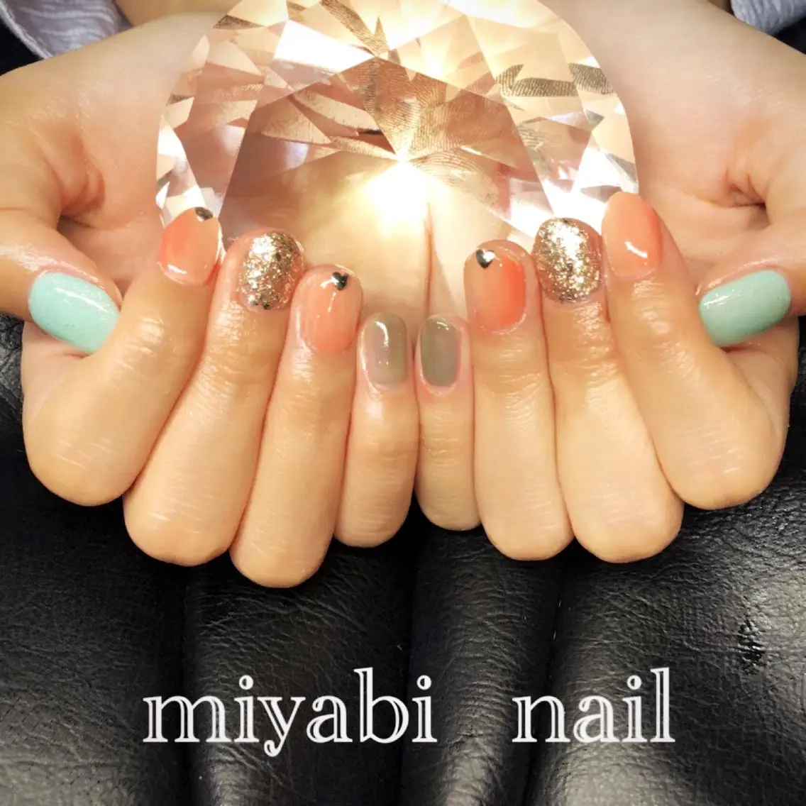 ネイル アートネイル 持ち込み ぷっくりネイル ショートネイル ハンドネイル miyabi nail 桂川駅近くのネイルデザイン