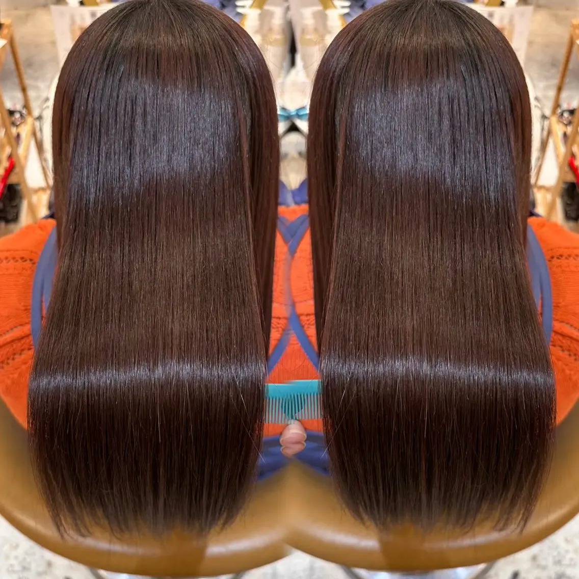 ロング ヘアカラー 縮毛矯正 トリートメント 髪質改善/縮毛矯正/ レイヤーカットななこのヘアスタイル