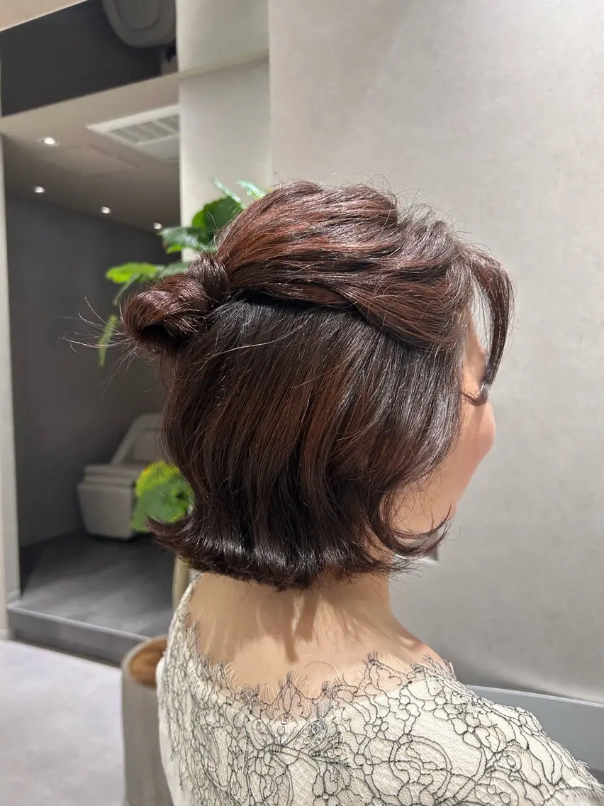 ショート ヘアアレンジ ハーフアップ レイヤー/ボブ/ パーマ/HARUKAのヘアスタイル