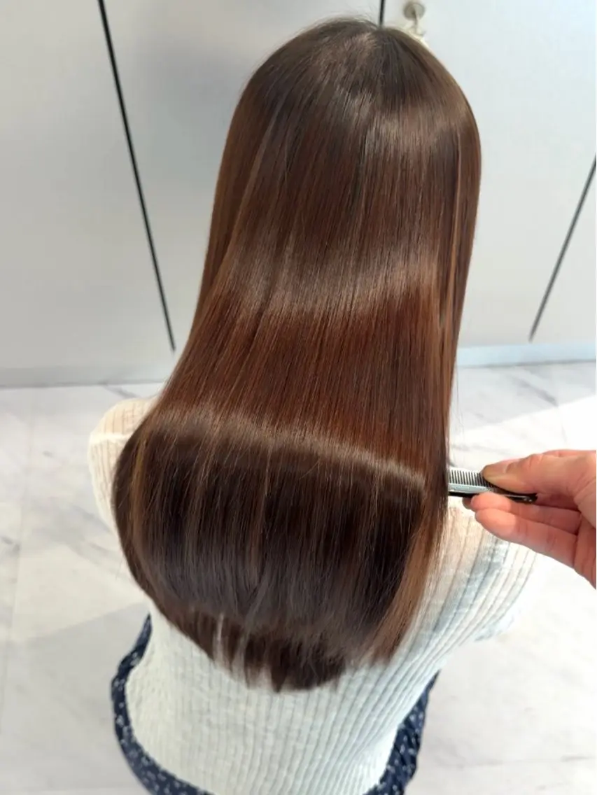 ロング カラー ブラウンカラー ナチュラルブラウン 髪質改善 縮毛矯正 カット ヘアカラー 縮毛矯正 トリートメント Rita/髪質改善/ ブリーチなしWカラーのヘアスタイル
