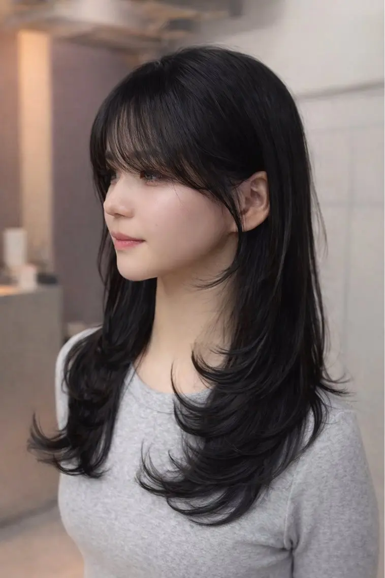 ロング カラー 顔周りカット レイヤーカット カット ヘアカラー レイヤーカット 韓国風PAOのヘアスタイル