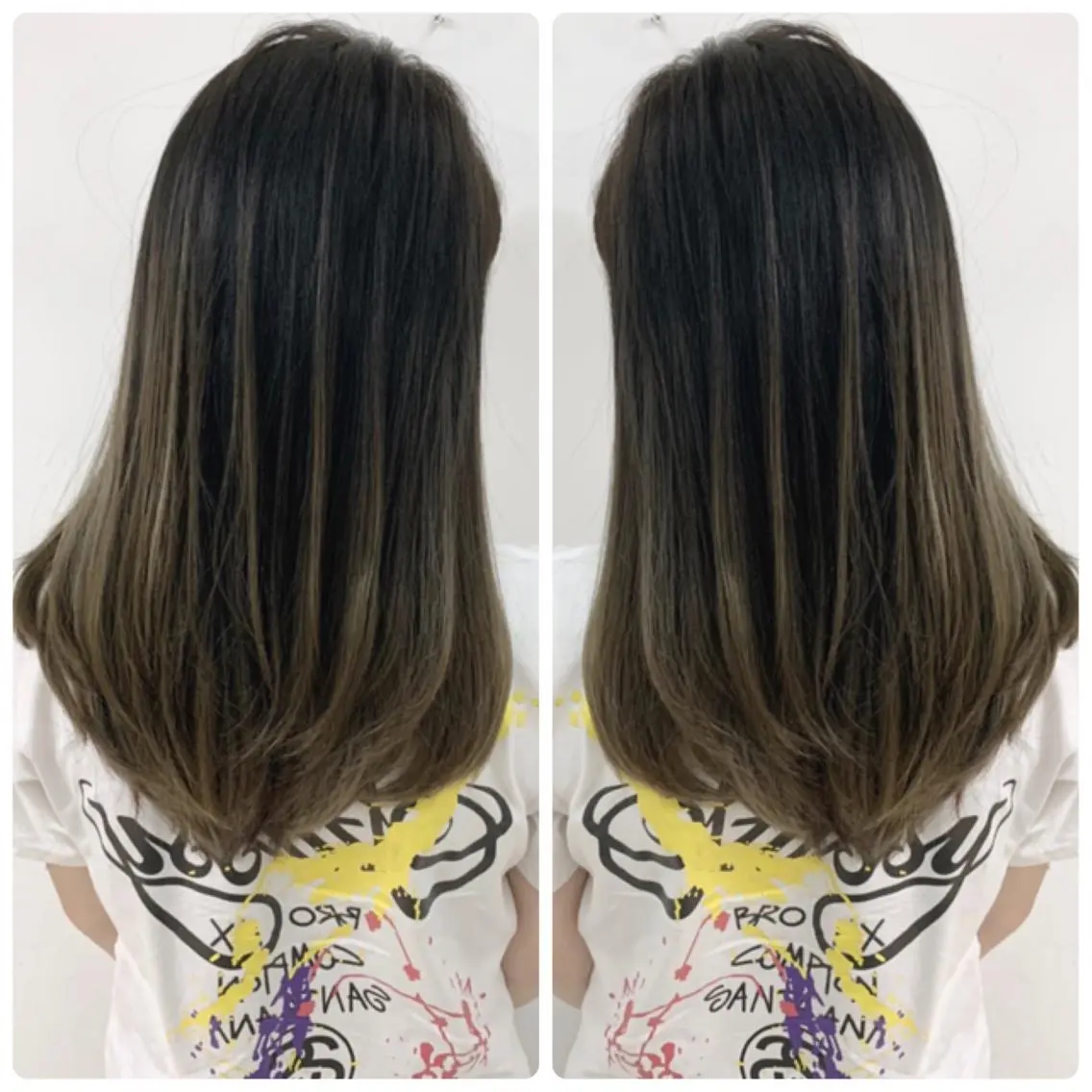セミロング カラー アッシュ バレイヤージュ ブリーチ デザインカラー グレージュ カット ヘアカラー トリートメント 京都大人女性ショート 徒歩1分/秋山のヘアスタイル