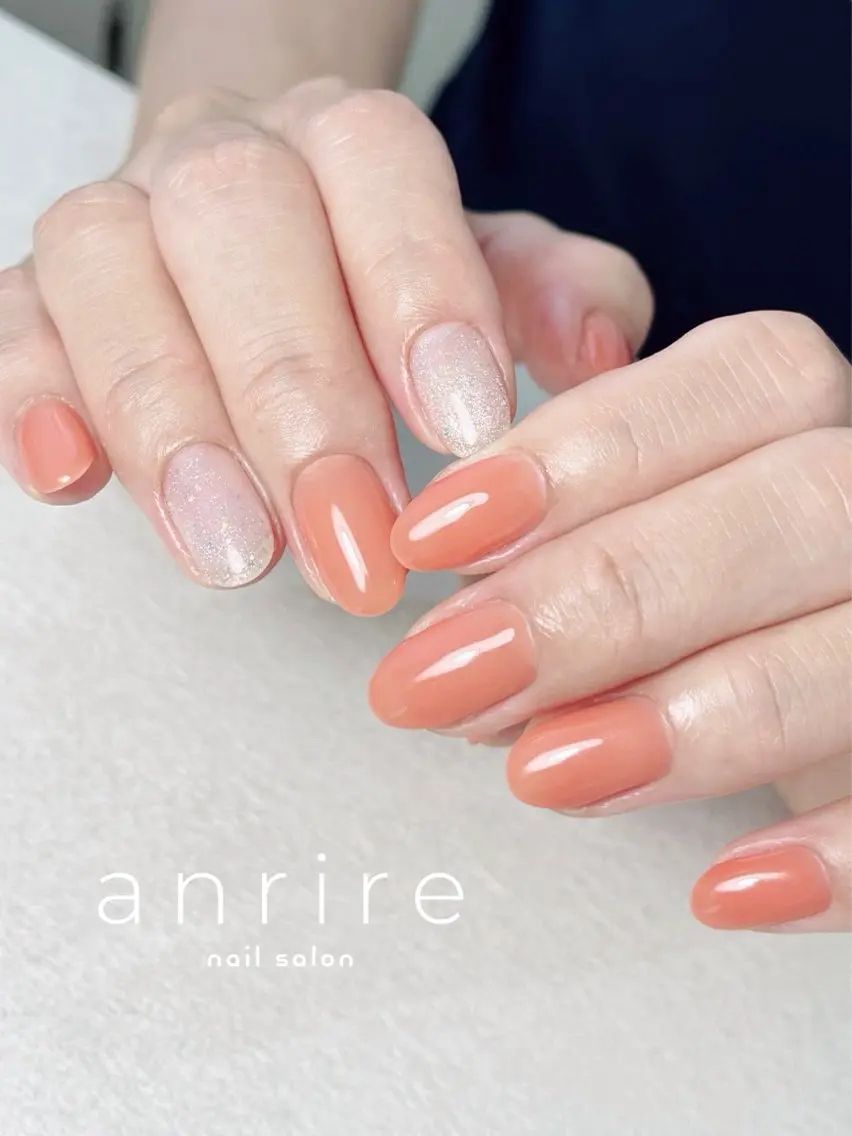 ネイル ジェルネイル マグネットネイル ワンカラーネイル オレンジ パラジェル nailsalon anrireのネイルデザイン