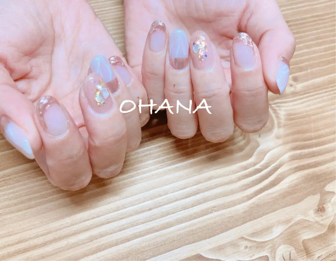 ネイル フットネイル ハート ミラーネイル ニュアンスネイル ショートネイル nailroom OHANA🌴のネイルデザイン