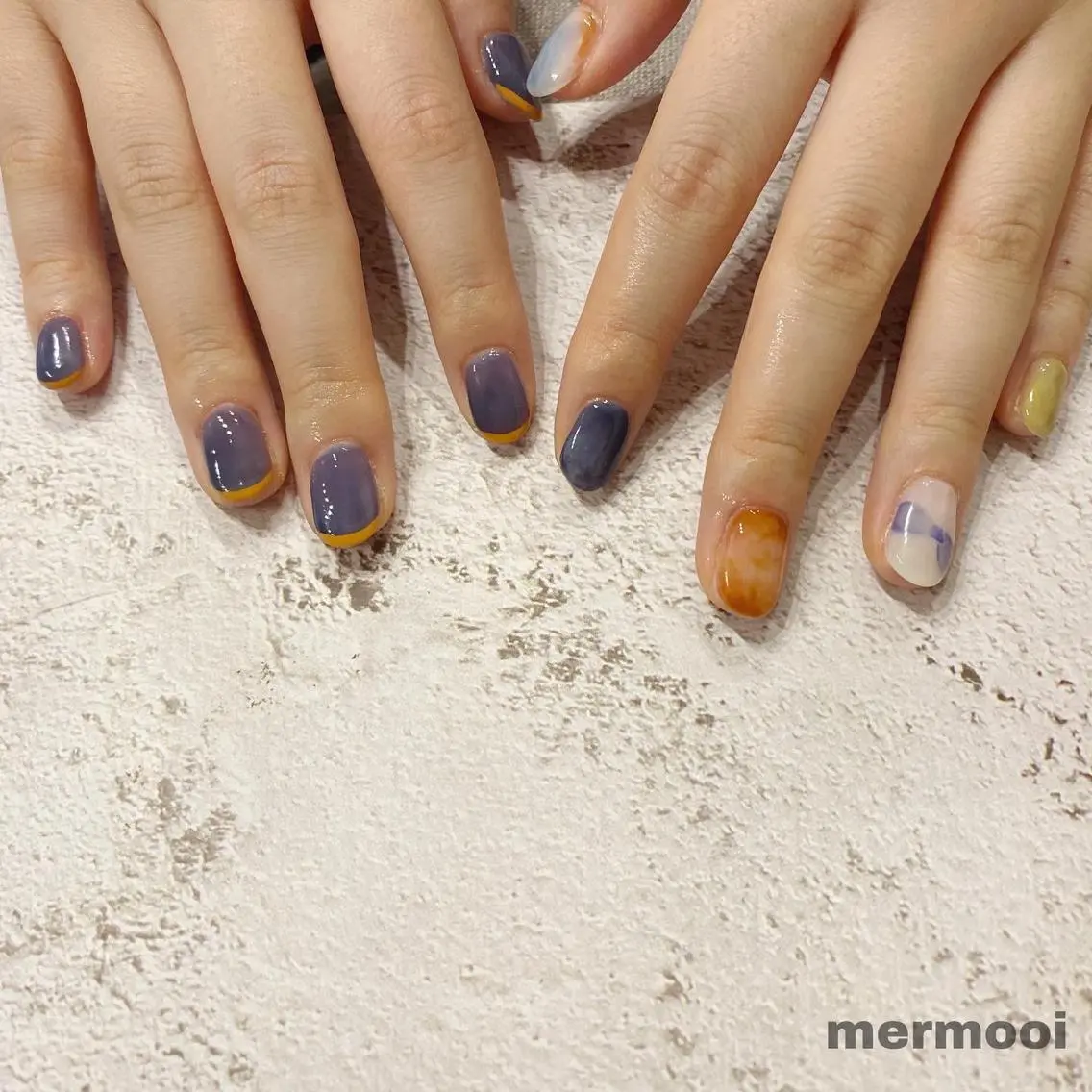 ネイル フレンチネイル 韓国ネイル ニュアンスネイル ツイードネイル ワンホンネイル mermooi nailのネイルデザイン