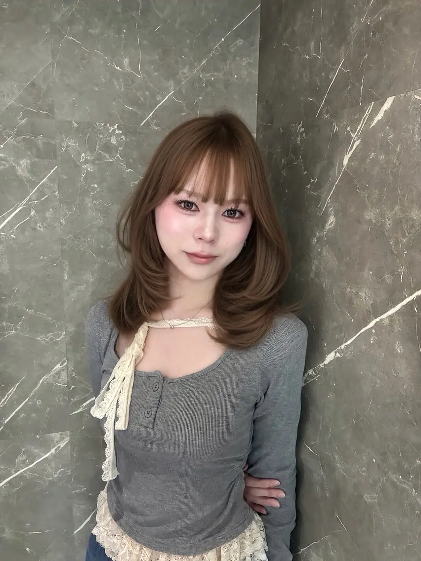 セミロング カラー ブラウンカラー オレンジ レイヤーカット ヘアカラー 艶カラー🎀/ トレンド/YURIのヘアスタイル