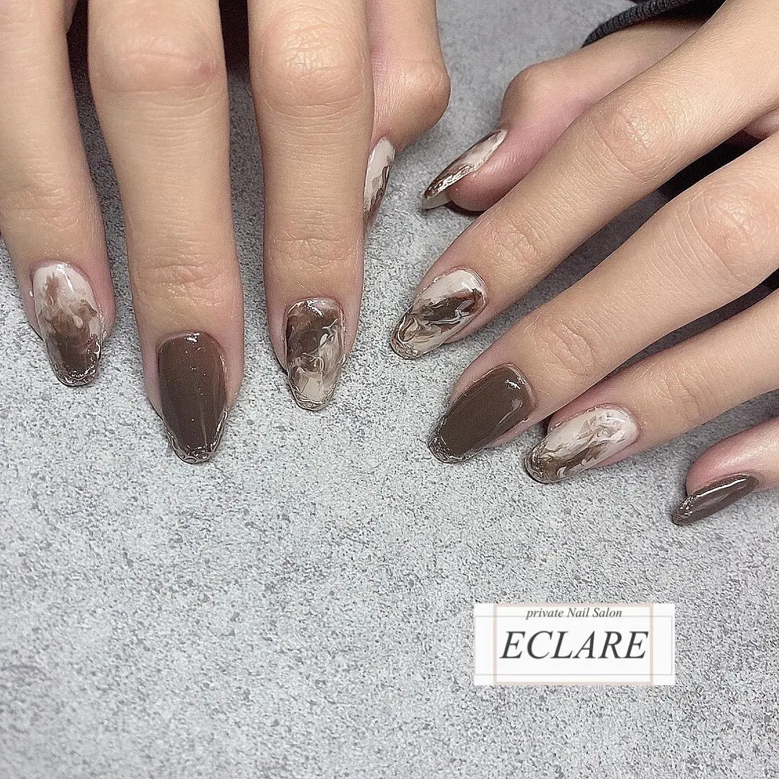 ネイル アートネイル ブラウン フットネイル フレンチネイル ジェルネイル Nail Salon ECLAREのネイルデザイン