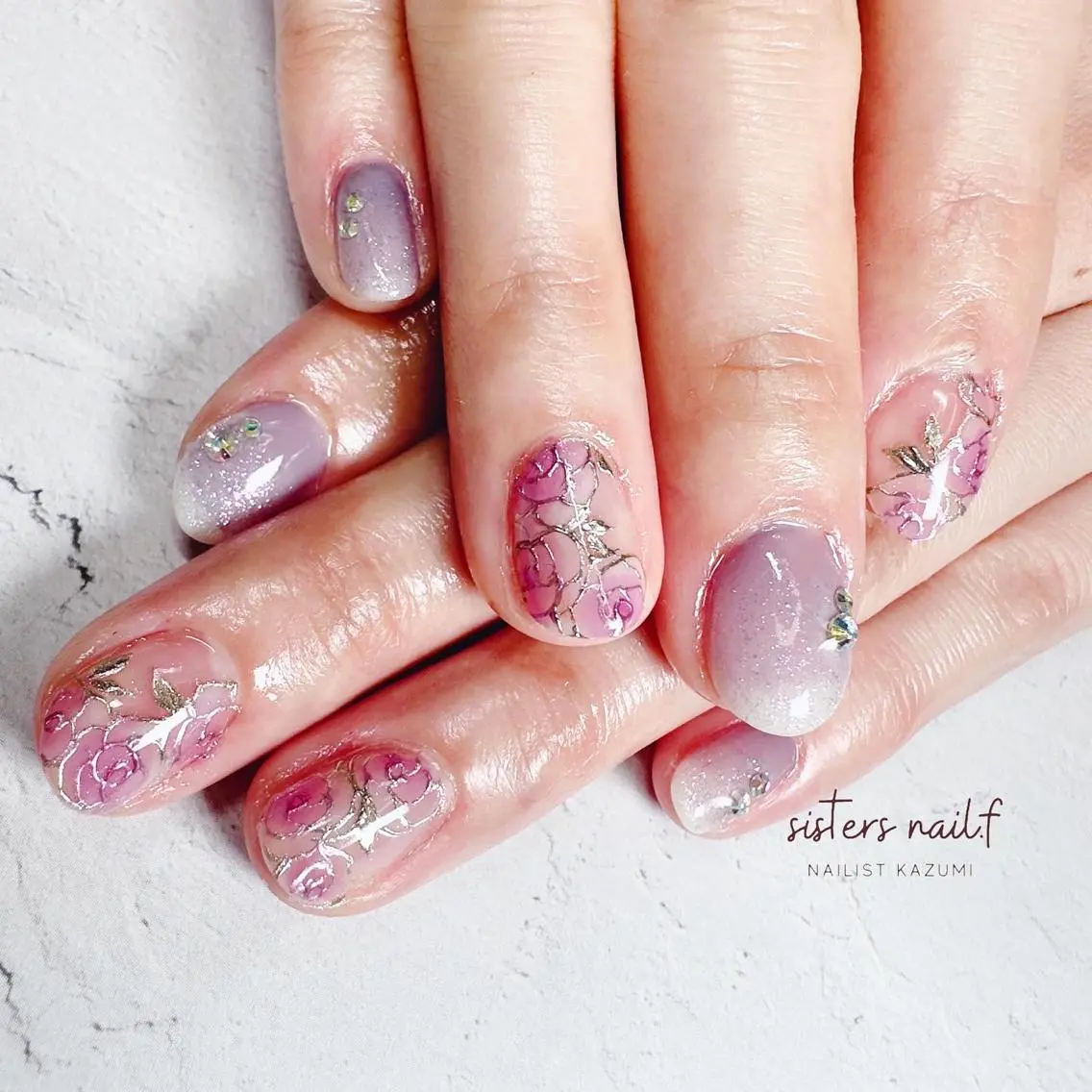 ネイル アートネイル 桜ネイル フラワーネイル フレンチネイル ミラーネイル sisters nail.fのネイルデザイン
