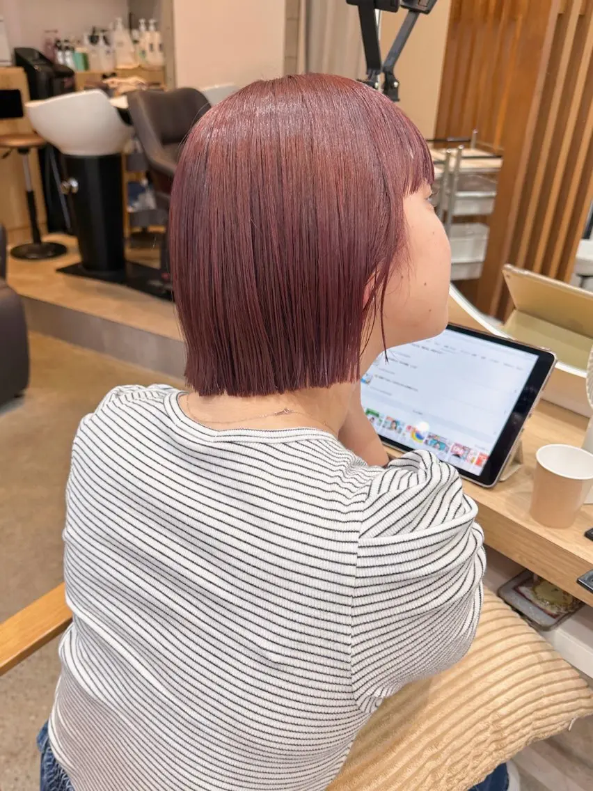 ショート カット 縮毛矯正 トリートメント ヘッドスパ ヘアセット 🧸🫧暖色/ボブ/ 橋本美柚🫧🧸のヘアスタイル