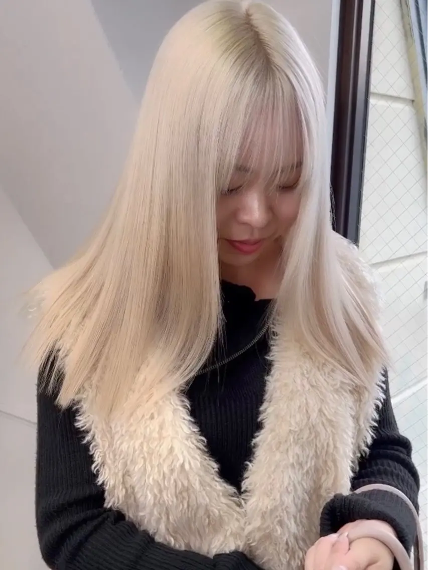ロング カラー 切りっぱなしボブ ベージュカラー ブリーチ 抜きっぱなしブロンド ブロンド 🧡色落ちまで2度 楽しめる🧡ヨシキのヘアスタイル