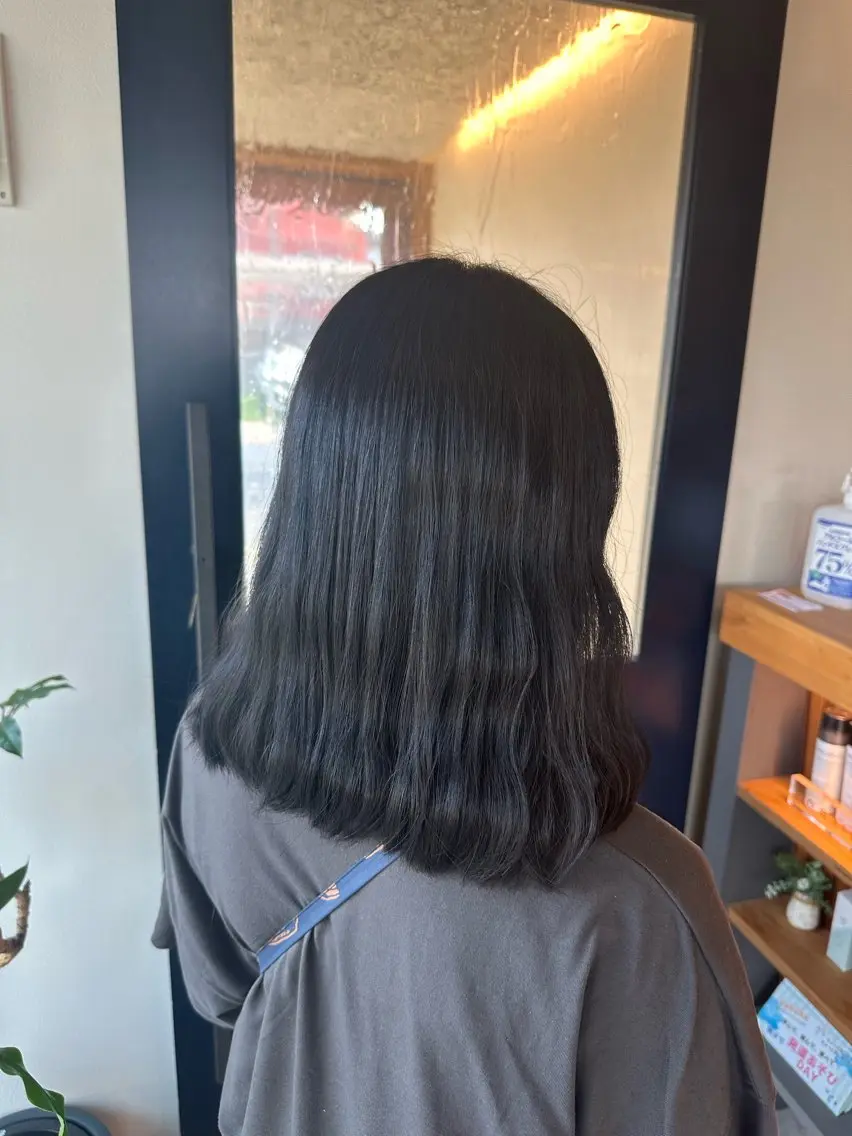 カラー 黒髪 ブルーカラー ブルーブラック 長谷川 那奈のヘアスタイル