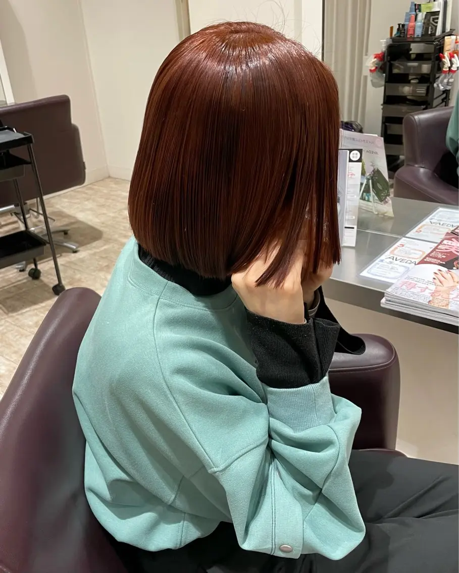 ミディアム カラー ブリーチ 透明感カラー ブリーチなしカラー オレンジ ピンクカラー クドウ ヒカリのヘアスタイル