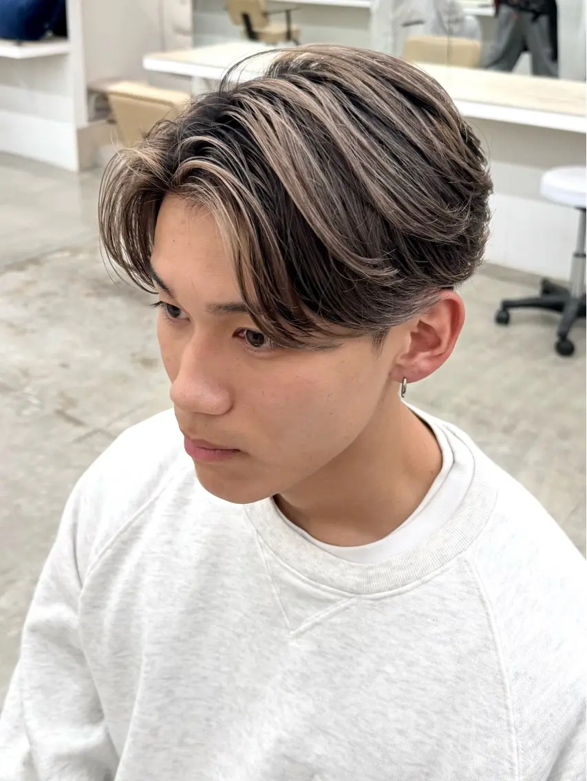 ミディアム カット ヘアカラー メンズケアブリーチ 特化🔥村田のヘアスタイル