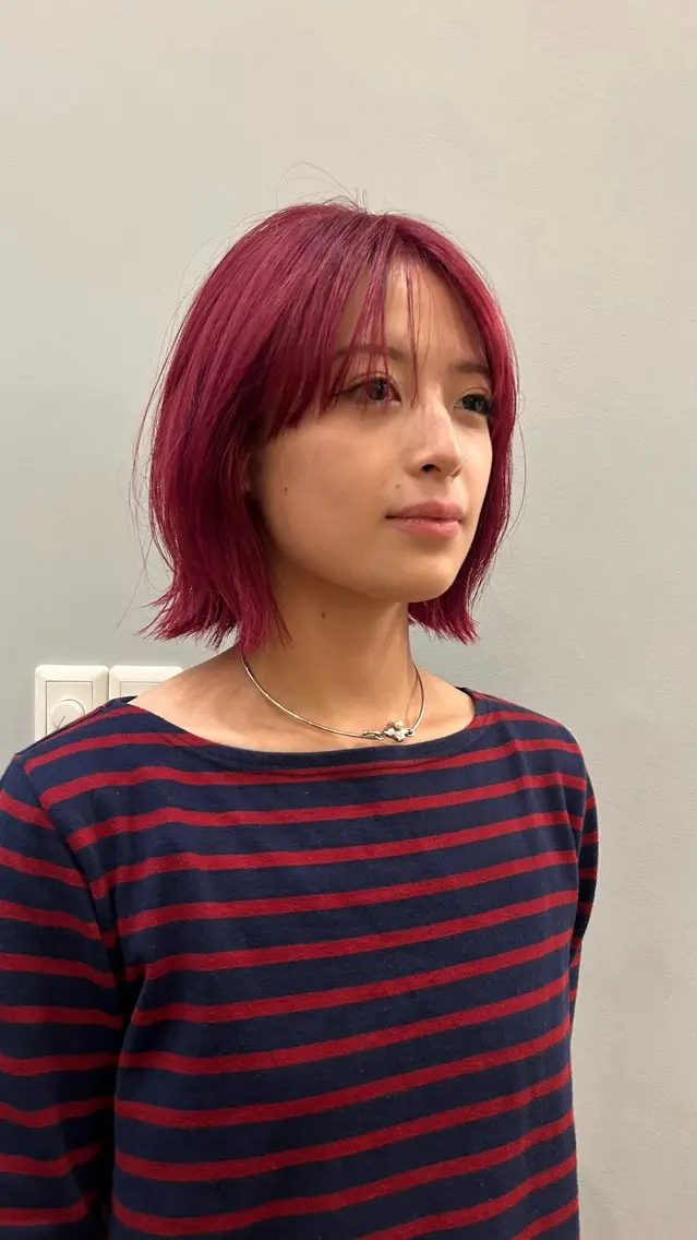 ショート カラー 切りっぱなしボブ ショートボブ レッドカラー ボブ ショートヘア ヘアカラー トリートメント 🌿ボブ パーマ高橋啓太🌿のヘアスタイル