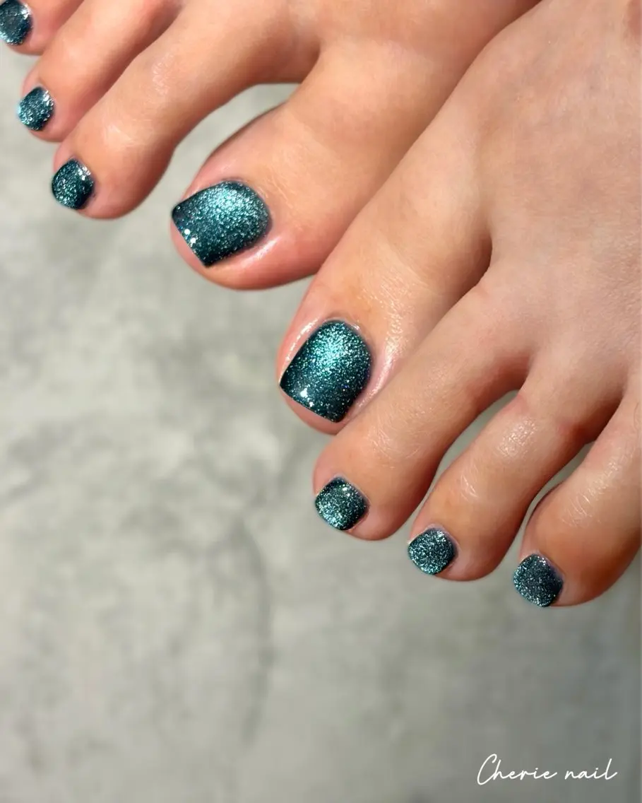 ネイル ブルー フットネイル ジェルネイル キラキラネイル マグネットネイル フットネイル Cherienail yunaのネイルデザイン