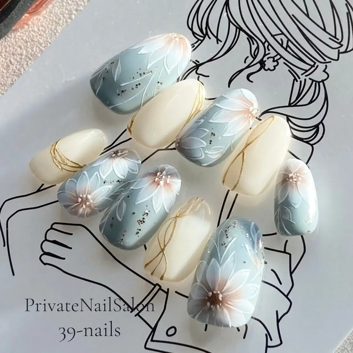 ネイル 成人式 フラワーネイル キラキラネイル ニュアンスネイル ブライダルネイル ハンドネイル 39-nails EharaMikuのネイルデザイン