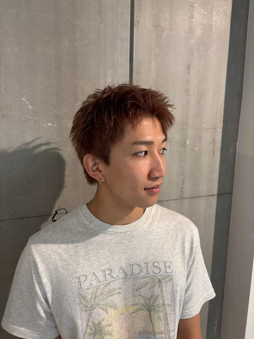 ミディアム パーマ メンズ メンズブリーチ スパイキーショート カット メンズ美容師 あいのヘアスタイル
