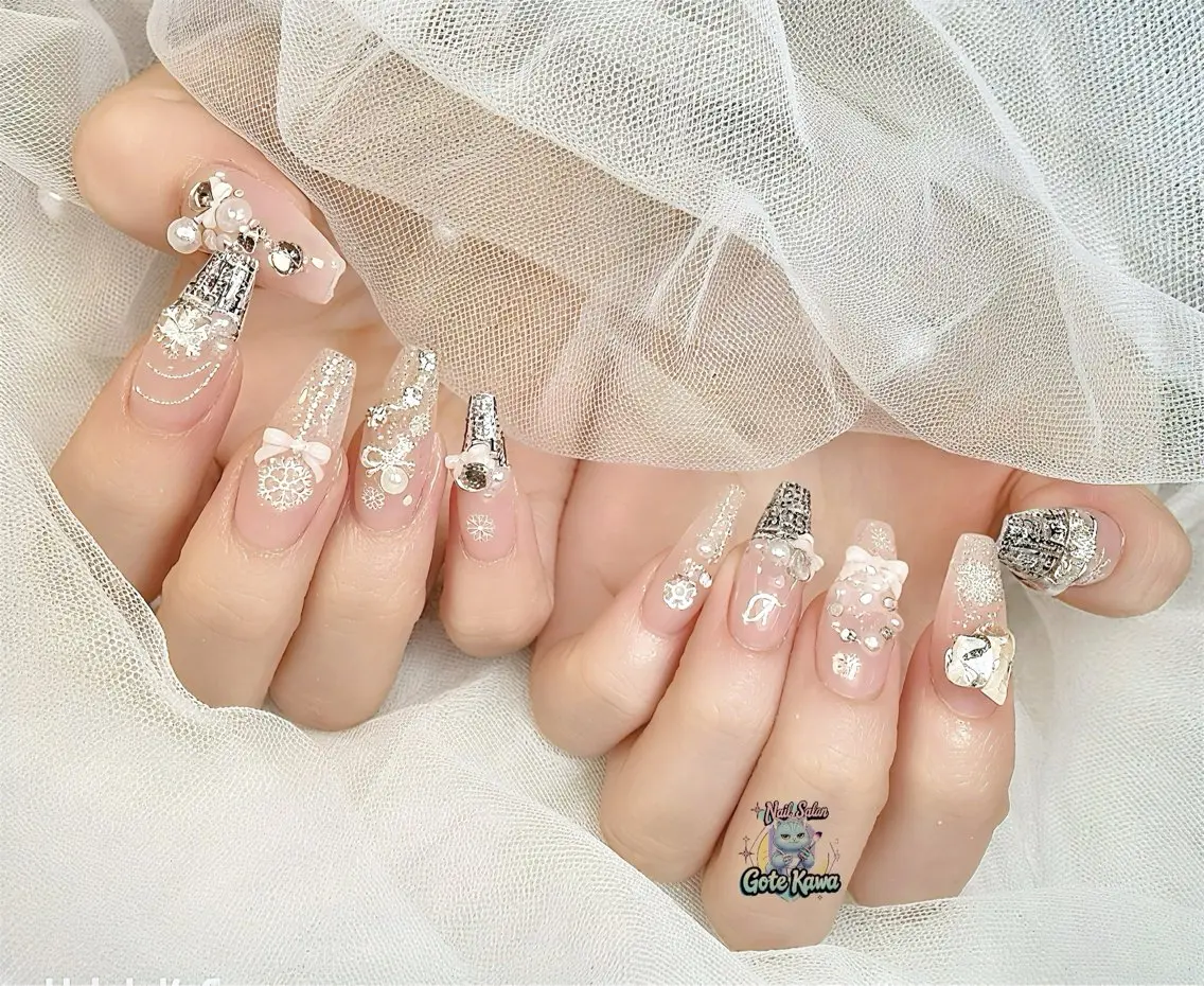 ネイル ハート リボン ツイードネイル ワンホンネイル 冬ネイル ハンドネイル ハンドケア Gote Kawa nail salonのネイルデザイン