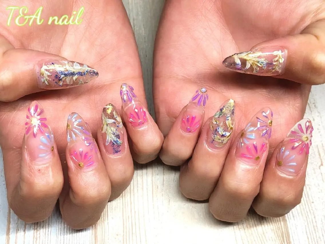 セミロング ネイル 長さ出し ジェルネイル ニュアンスネイル スカルプネイル 夏ネイル T&A nailのネイルデザイン