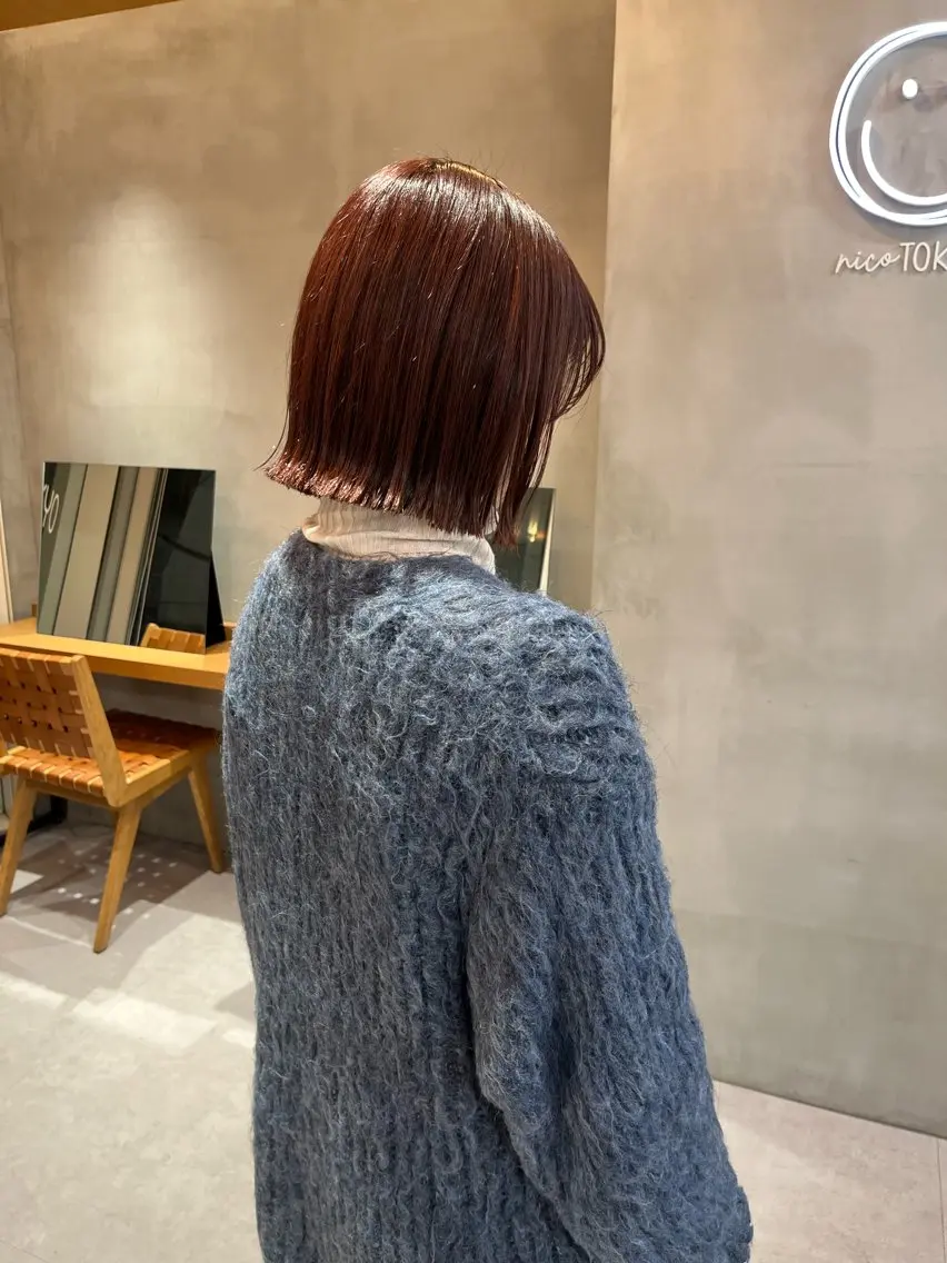 ミディアム カラー カット ヘアカラー トリートメント 縮毛矯正ボブ&顔まわ レイヤー♡TOMOEのヘアスタイル
