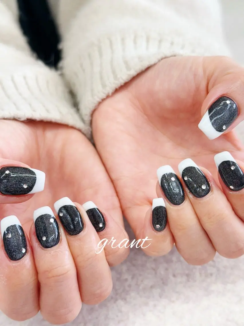 ネイル フレンチネイル マグネットネイル 冬ネイル ハンドネイル nailsalon grantのネイルデザイン