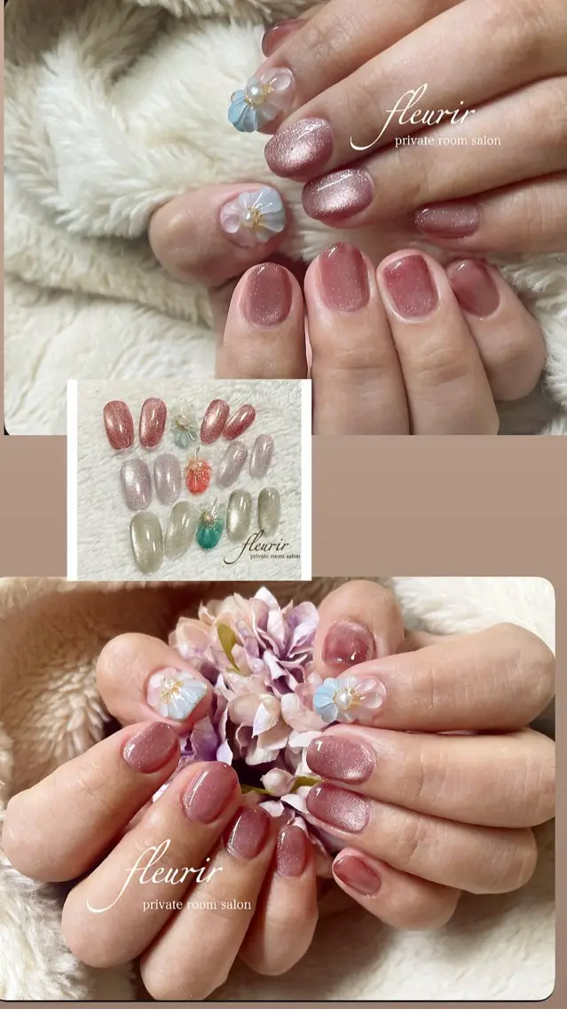 ネイル クリアネイル 春ネイル ハンドネイル フルリール 【プライベートサロンのネイルデザイン