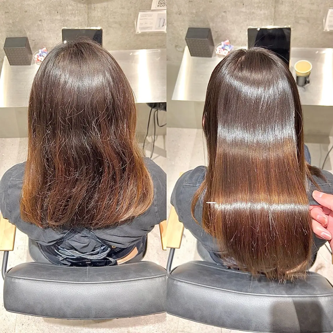 ミディアム パーマ カット 縮毛矯正 トリートメント 乾かすだけでまとまる 髪質改善✨のヘアスタイル