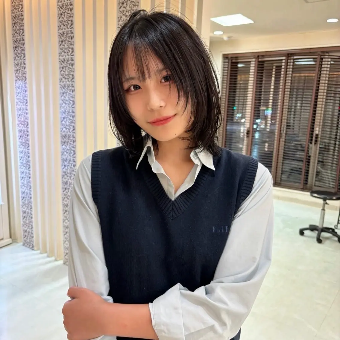 ショート ボブレイヤー アッシュ ボブ 顔まわりレイヤー 韓国風ヘア BALANCE. 弥央のヘアスタイル